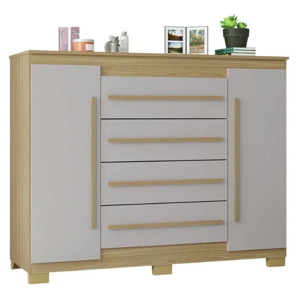 Cômoda Poquema Valência 4 Gavetas e 2 Portas Damasco/Off White - Imagem 2