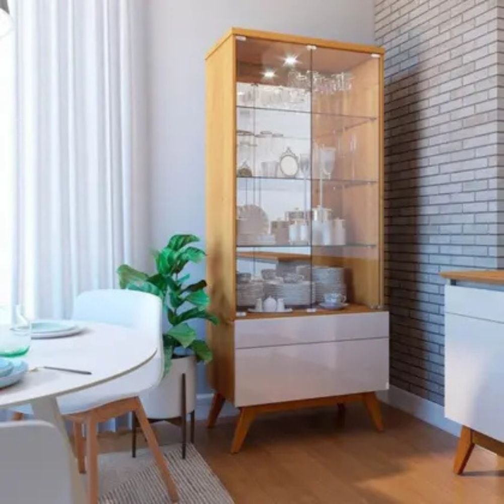 Cristaleira Imcal Classic 1 Gaveta Nature / Off White - Imagem 2