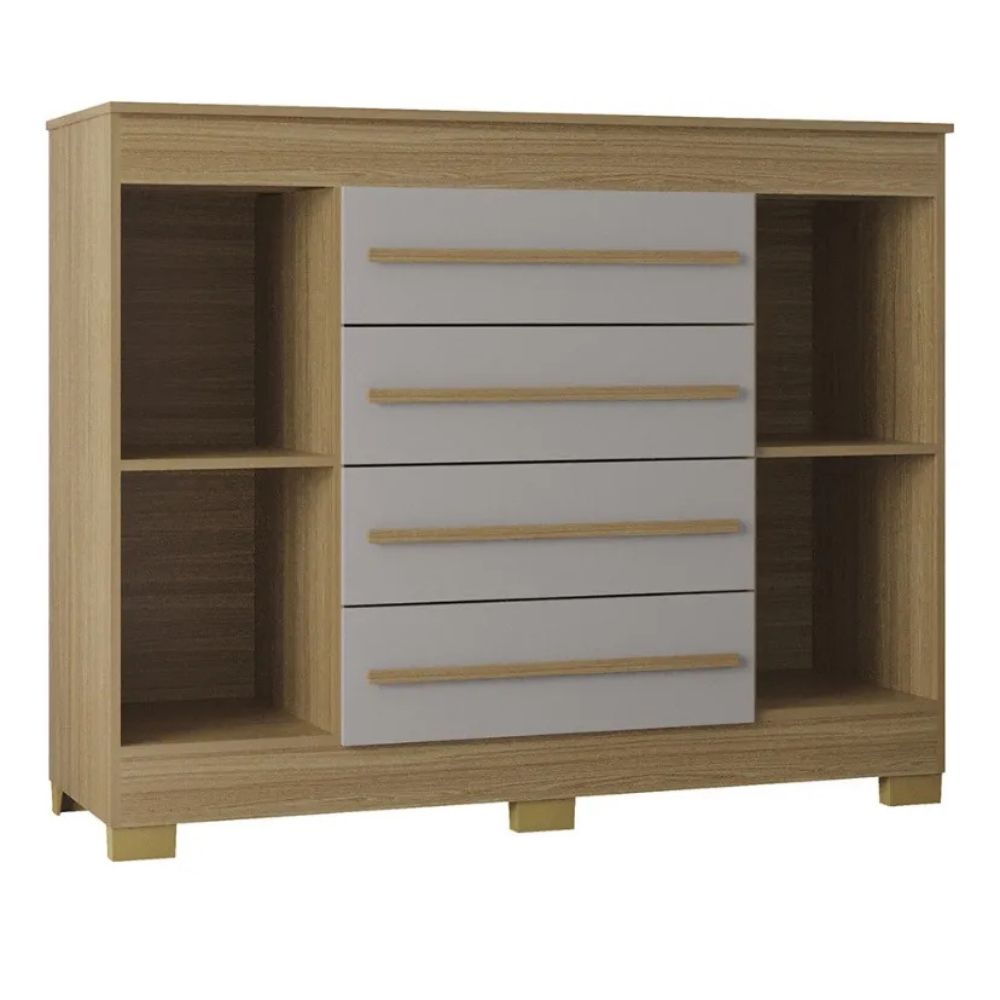 Cômoda Poquema Valência 4 Gavetas e 2 Portas Damasco/Off White - Imagem 3