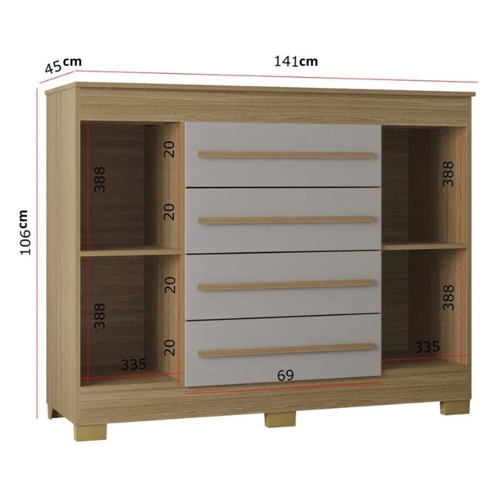 Cômoda Poquema Valência 4 Gavetas e 2 Portas Damasco/Off White - Imagem 4