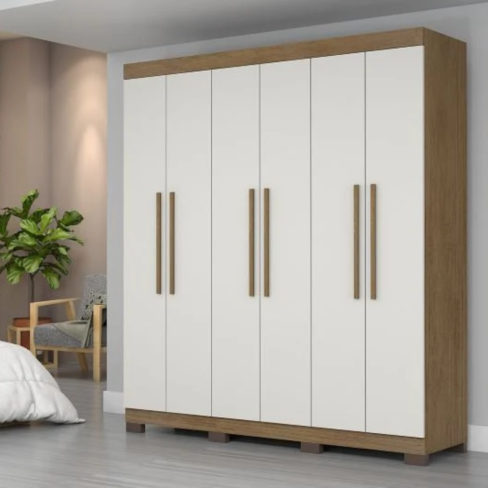 Guarda-Roupa Josan Noronha 6 Portas com Pés Cinamomo/Off White