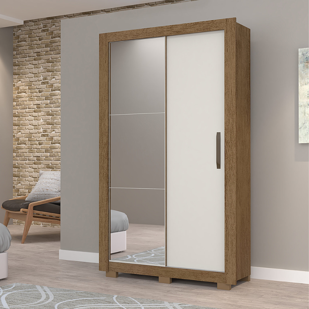 Guarda-Roupa Josan Apollo 2 Portas 2 Gavetas com Espelho Cinamomo/Off White