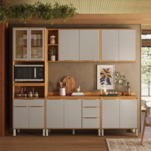Cozinha Demóbile Completa Plena 12 Portas 4 Gavetas Cinamon/Nude Prime