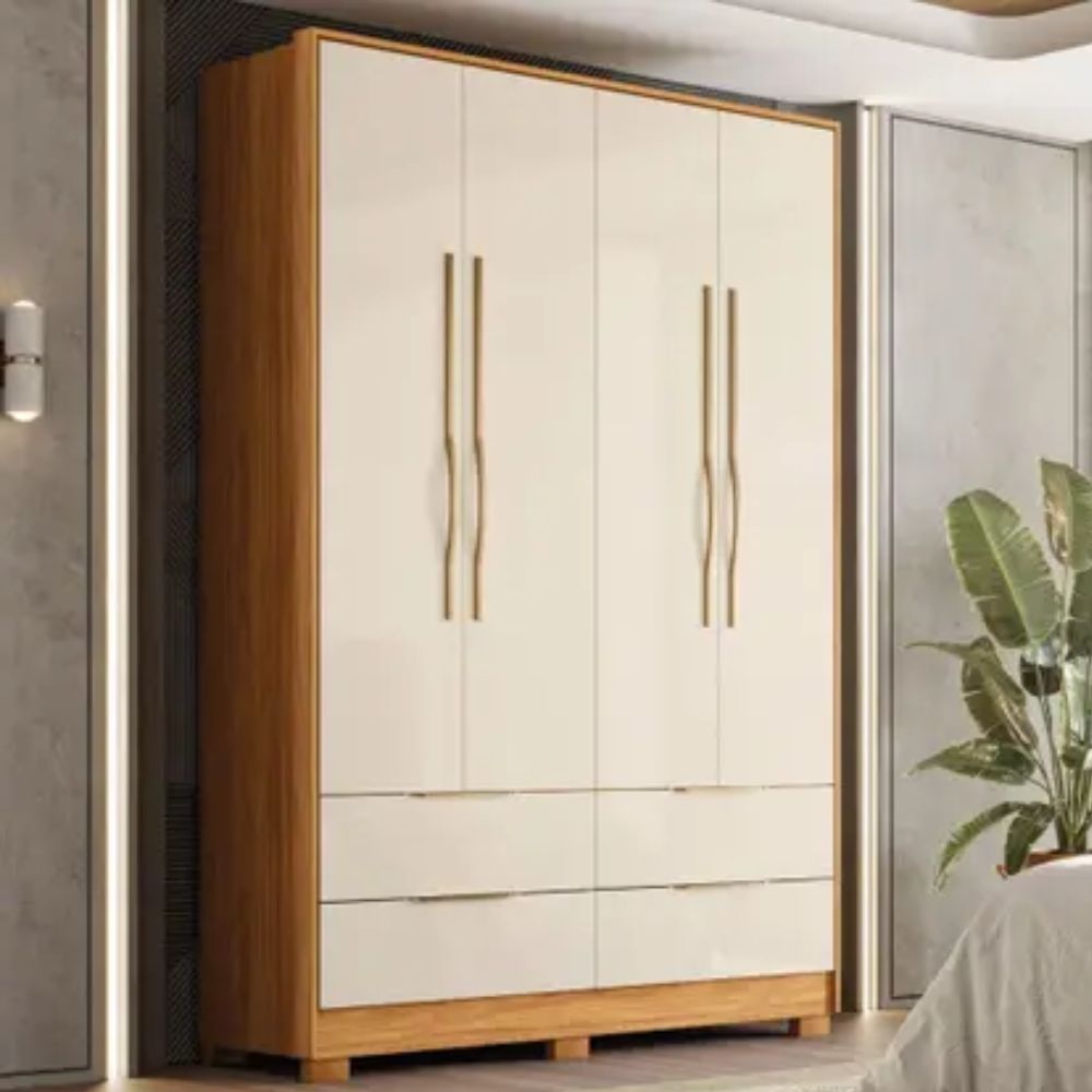 Guarda-Roupa Demóbile Solteiro Domo 4 Portas 4 Gavetas Cinamomo/Off White