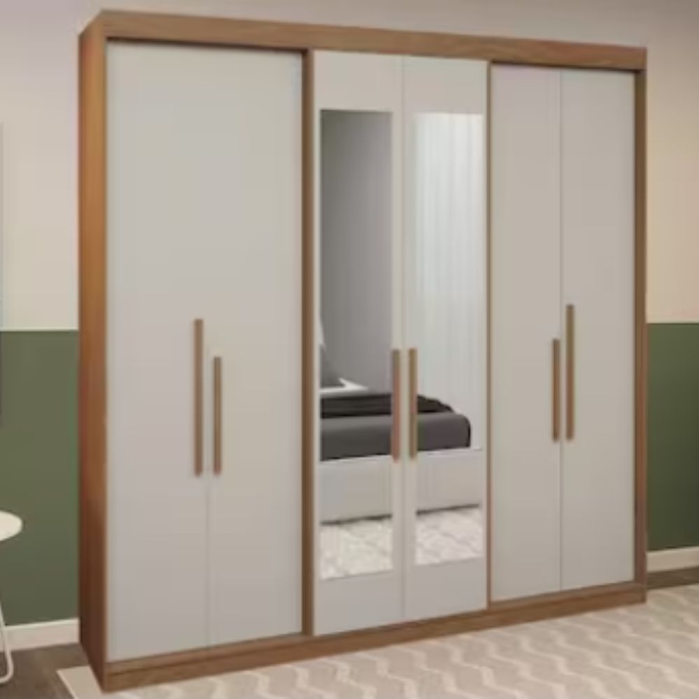 Guarda-Roupa Casal Herval PH1804 6 Portas com Espelho e Pés Cedro/Off White