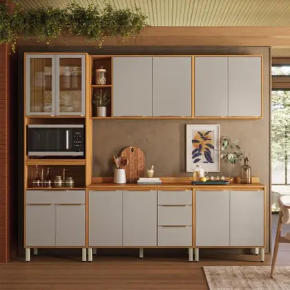 Cozinha Demóbile Completa Plena 12 Portas 4 Gavetas Cinamon/Nude Prime