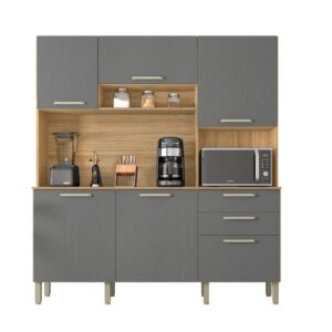 Cozinha Compacta Ferrara 6 Portas 2 Gavetas Freijó/Gris