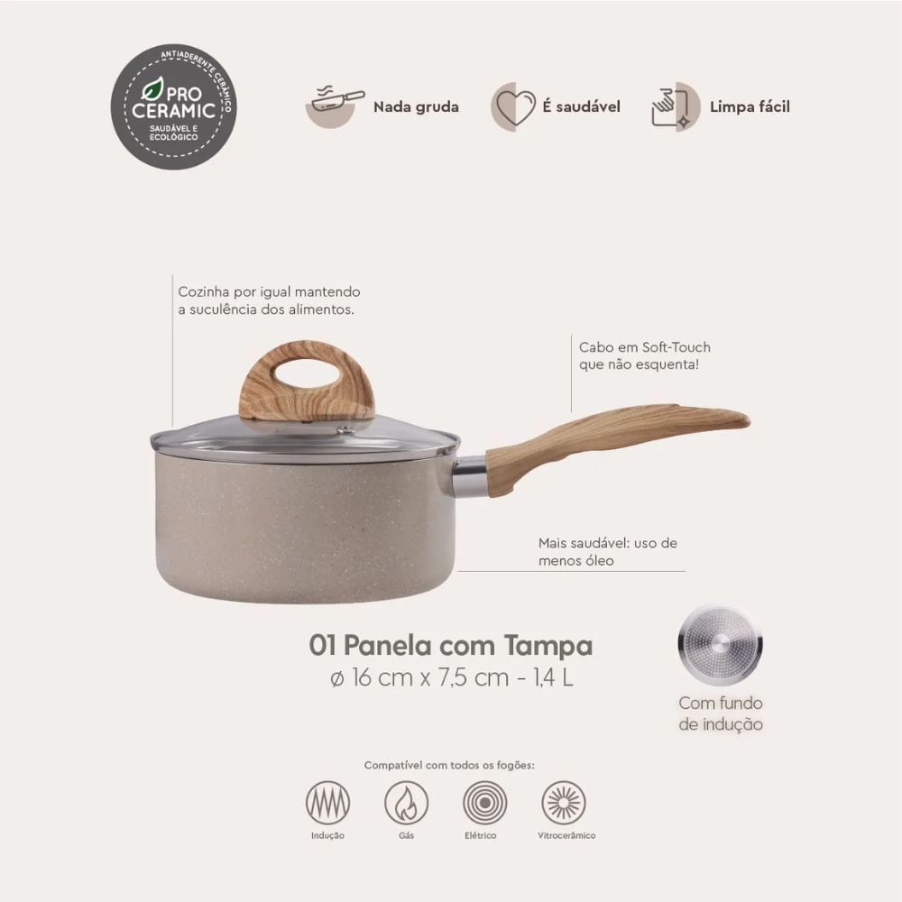 Jogo de Panelas Brinox Ceramic Life Smart Plus 5 Peças Areia - Imagem 11