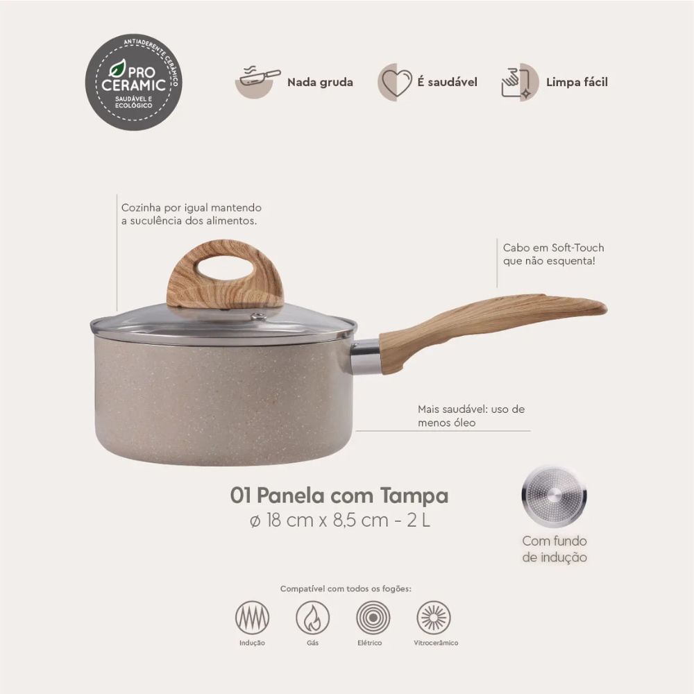 Jogo de Panelas Brinox Ceramic Life Smart Plus 5 Peças Areia - Imagem 12