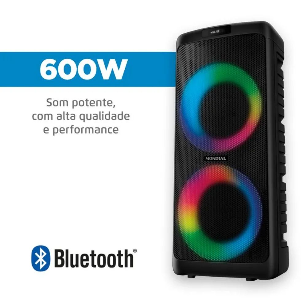 Caixa de Som Party Box PBX-600W RMS Bluetooth LED Mondial - Imagem 2