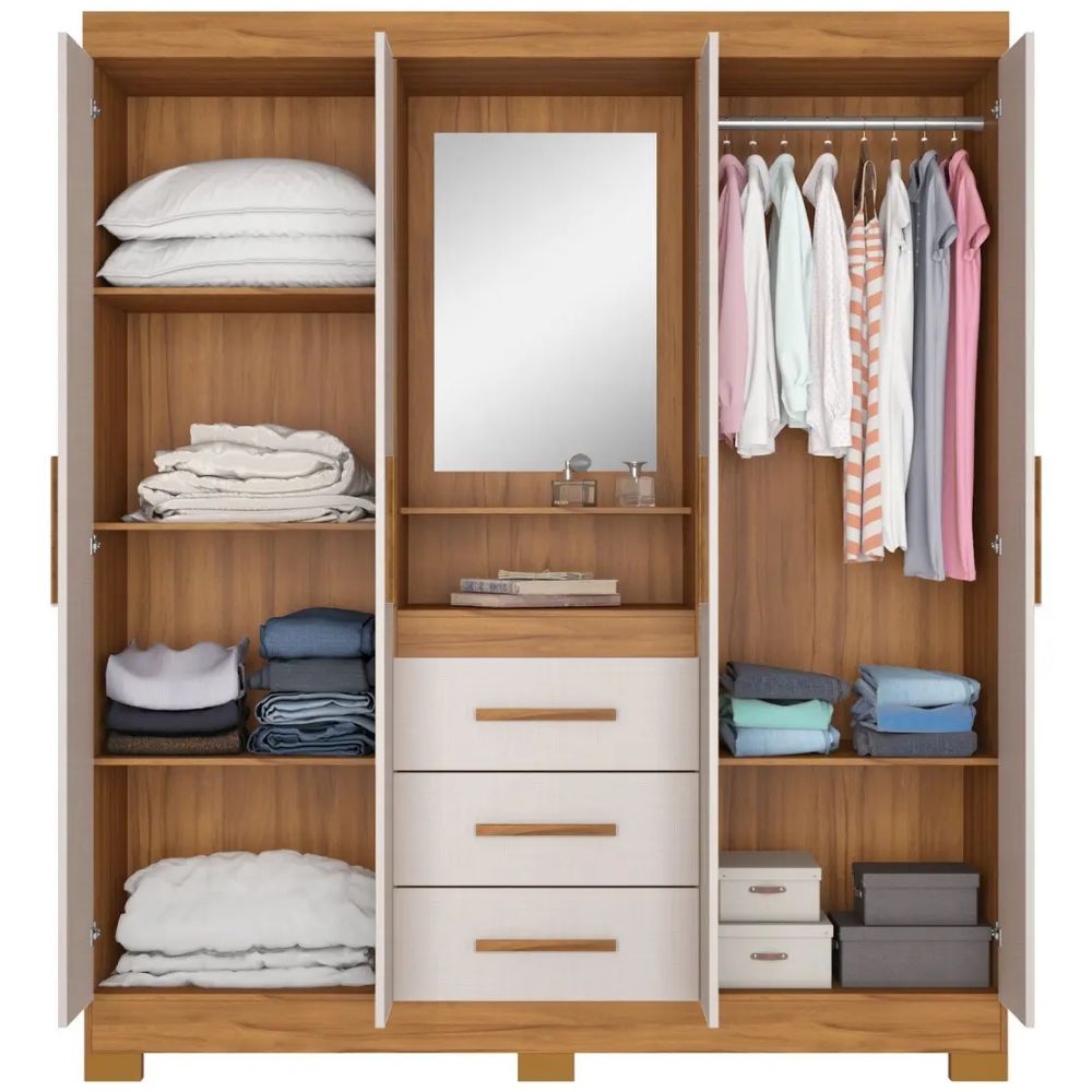 Guarda-Roupa Casal Mirabilis 4 Portas 3 Gavetas com Espelho - Imagem 3