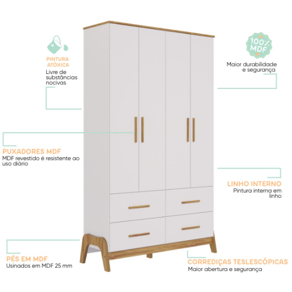 Guarda-Roupa Guti 4 Portas em MDF - Imagem 3