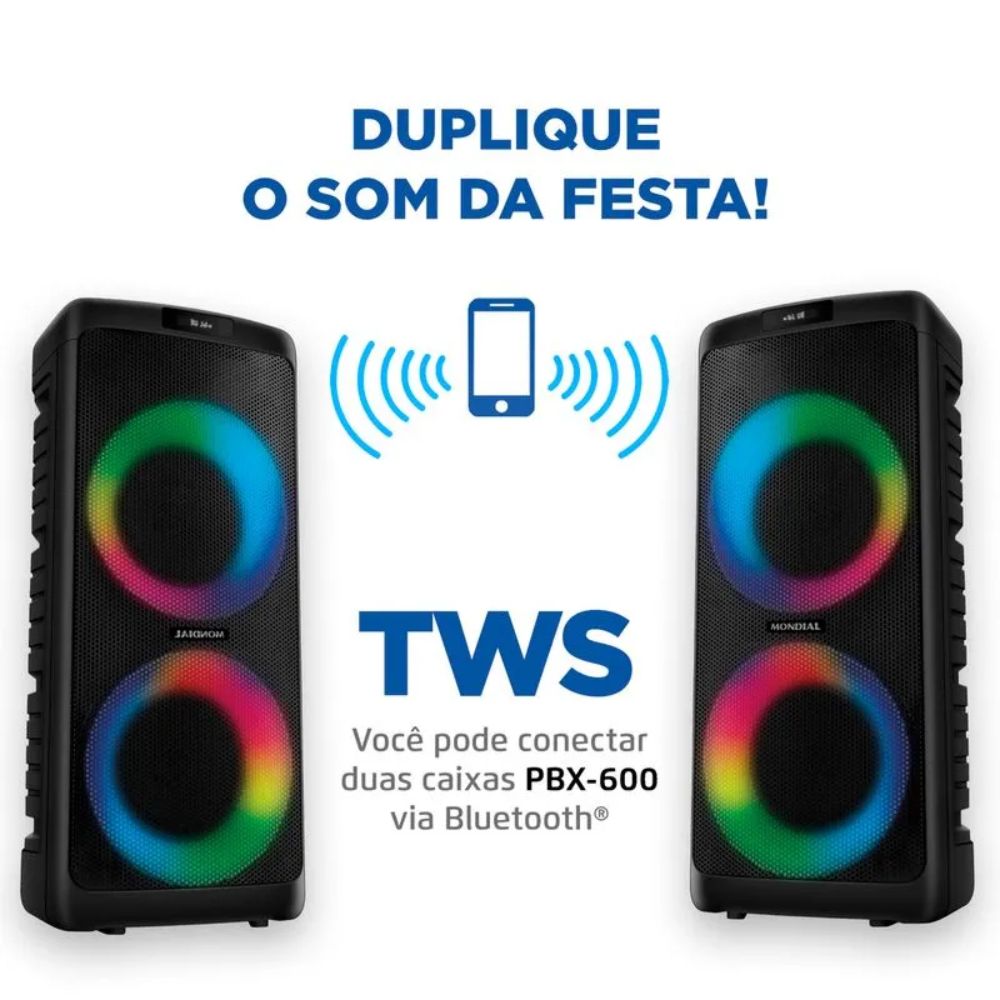 Caixa de Som Party Box PBX-600W RMS Bluetooth LED Mondial - Imagem 3