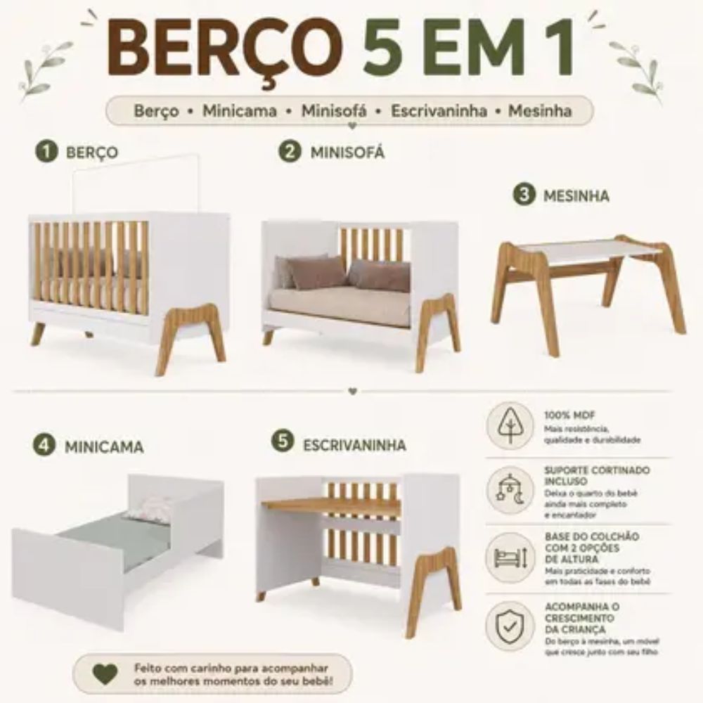 Berço Peroba Guti Retrô 5 em 1 - Imagem 6