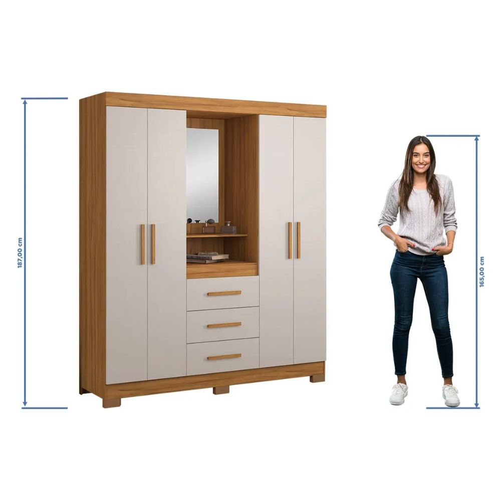 Guarda-Roupa Casal Mirabilis 4 Portas 3 Gavetas com Espelho - Imagem 6