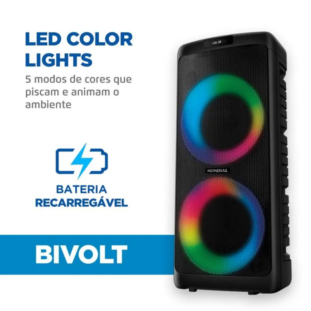 Caixa de Som Party Box PBX-600W RMS Bluetooth LED Mondial - Imagem 5