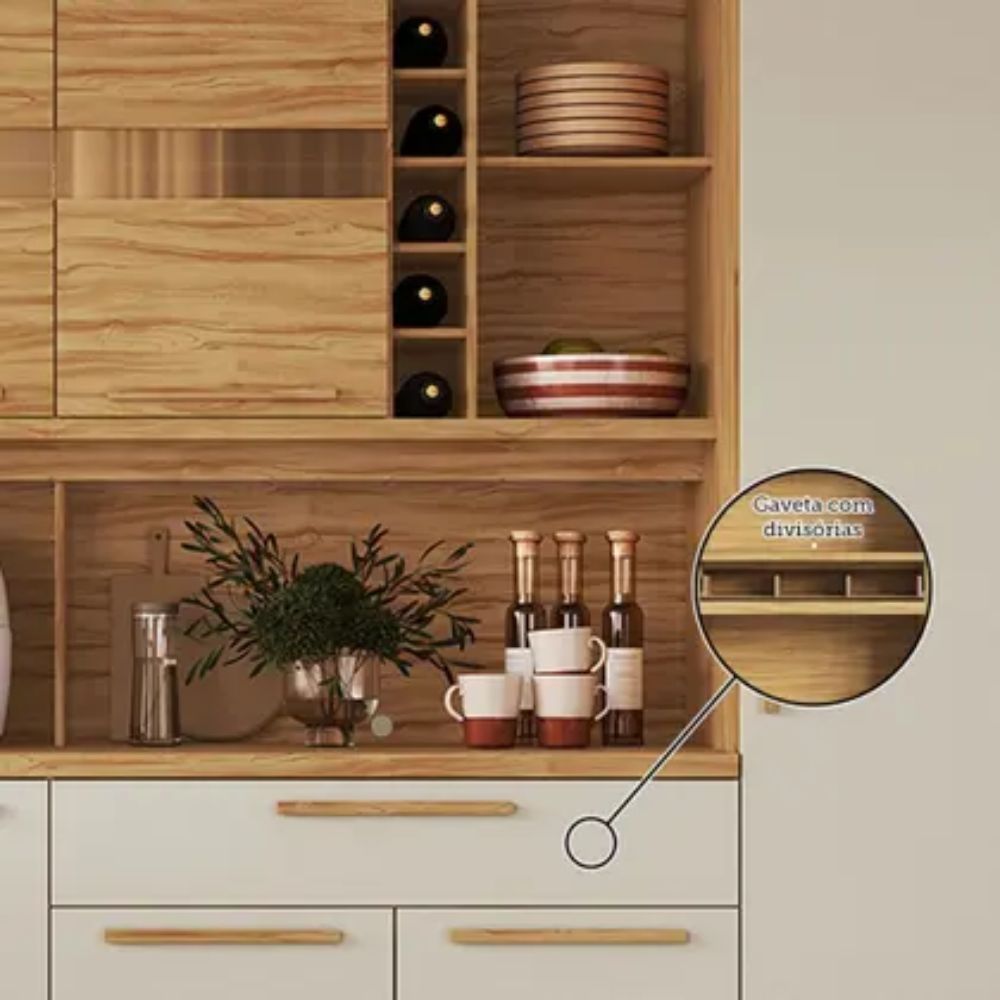 Cozinha Compacta Touriga 6 Portas 1 Gaveta 100% MDF com Vidro - Imagem 6