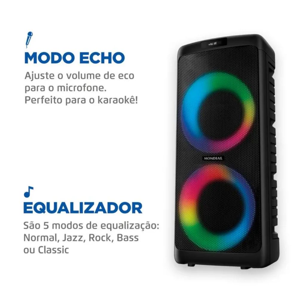 Caixa de Som Party Box PBX-600W RMS Bluetooth LED Mondial - Imagem 6