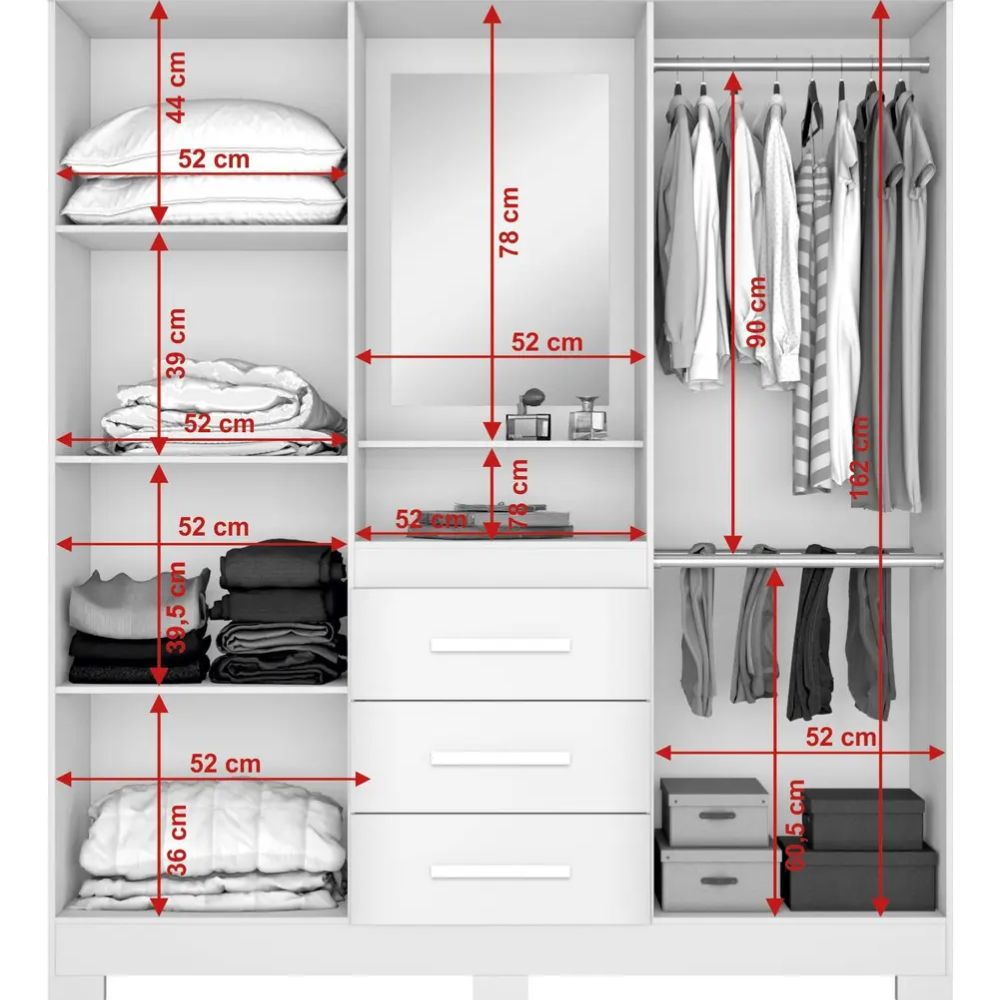 Guarda-Roupa Casal Mirabilis 4 Portas 3 Gavetas com Espelho - Imagem 7