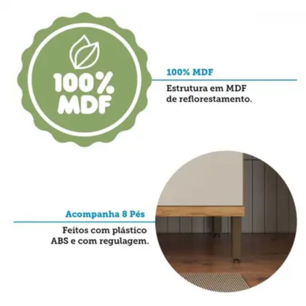 Cozinha Compacta Touriga 6 Portas 1 Gaveta 100% MDF com Vidro - Imagem 9