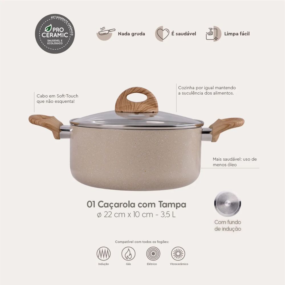Jogo de Panelas Brinox Ceramic Life Smart Plus 5 Peças Areia - Imagem 9