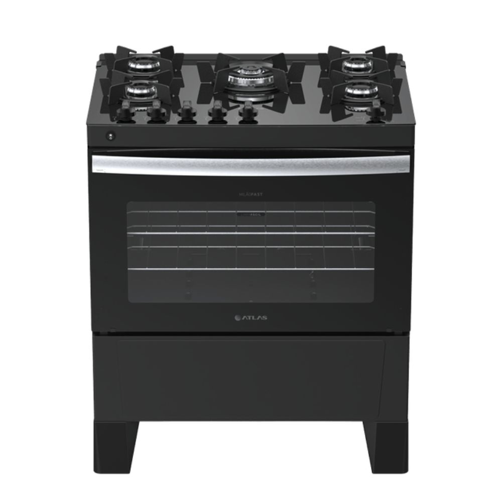 Fogão Atlas Milão Fast Glass 5 Bocas Preto