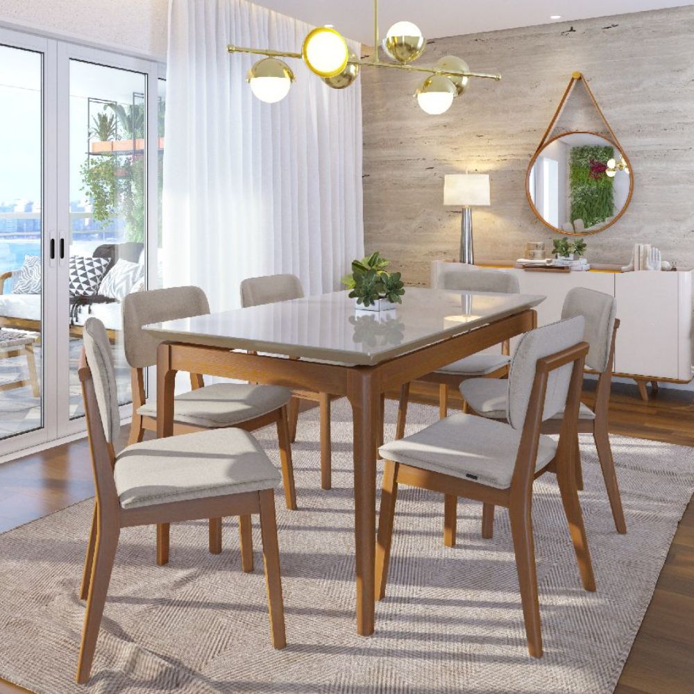 Mesa Imcal Wind 1.8 com Vidro Retangular — Off White/Cinamomo - Imagem 2