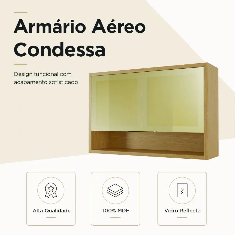 Armário Aéreo Nesher Condessa 120cm com Vidro Reflecta - Imagem 3