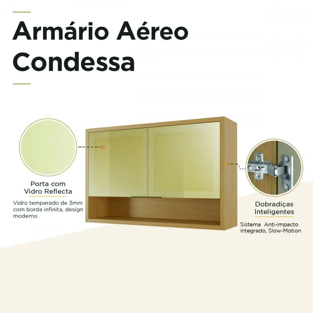 Armário Aéreo Nesher Condessa 120cm com Vidro Reflecta - Imagem 5